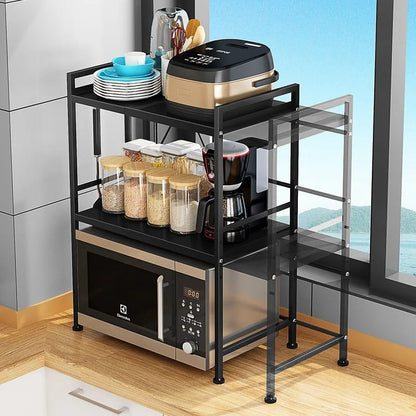 2 Tier Heavy Duty Telescopic Adjustable Microwave Stand | Carbon Steel | Adjustable 40-60cm Width