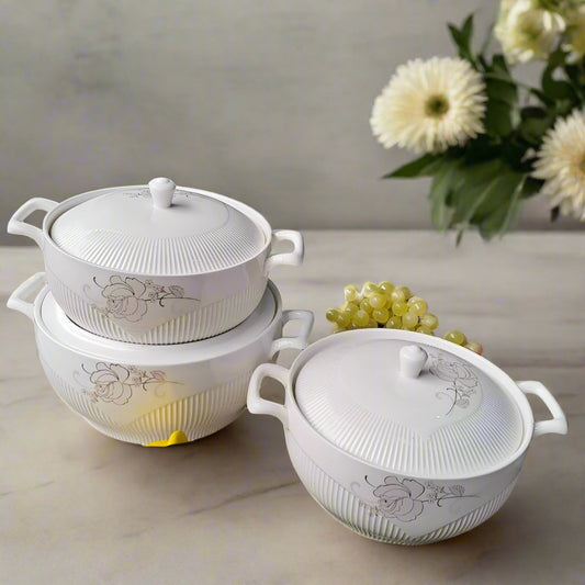 3 Piece Flower Luxurious Porcelain Serving Dish Set  | Elegant, Microwave & Dishwasher Safe