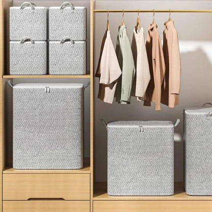 Large Capacity Rectangular Household Foldable 115L Quilt Storage Box Organiser| Non-Woven Fabric Clothes Pants Household Items Storage Box| Living Room|Bedroom Moving Closet Organizer| 56cm x 45cm x 56cm Gray