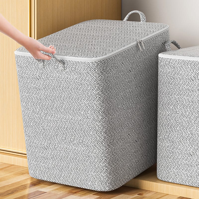 Large Capacity Rectangular Household Foldable 115L Quilt Storage Box Organiser| Non-Woven Fabric Clothes Pants Household Items Storage Box| Living Room|Bedroom Moving Closet Organizer| 56cm x 45cm x 56cm Gray