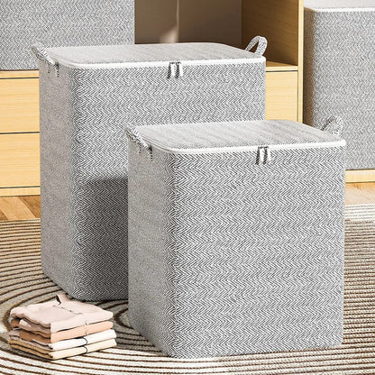 Large Capacity Rectangular Household Foldable 115L Quilt Storage Box Organiser| Non-Woven Fabric Clothes Pants Household Items Storage Box| Living Room|Bedroom Moving Closet Organizer| 56cm x 45cm x 56cm Gray