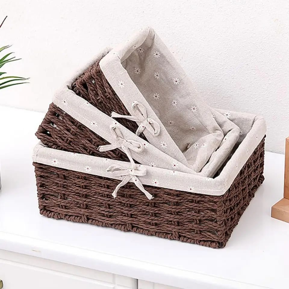 3 In 1 Handmade Rattan Baskets with Removable Cover Cloth | Available in Grey, Brown, and Light Grey