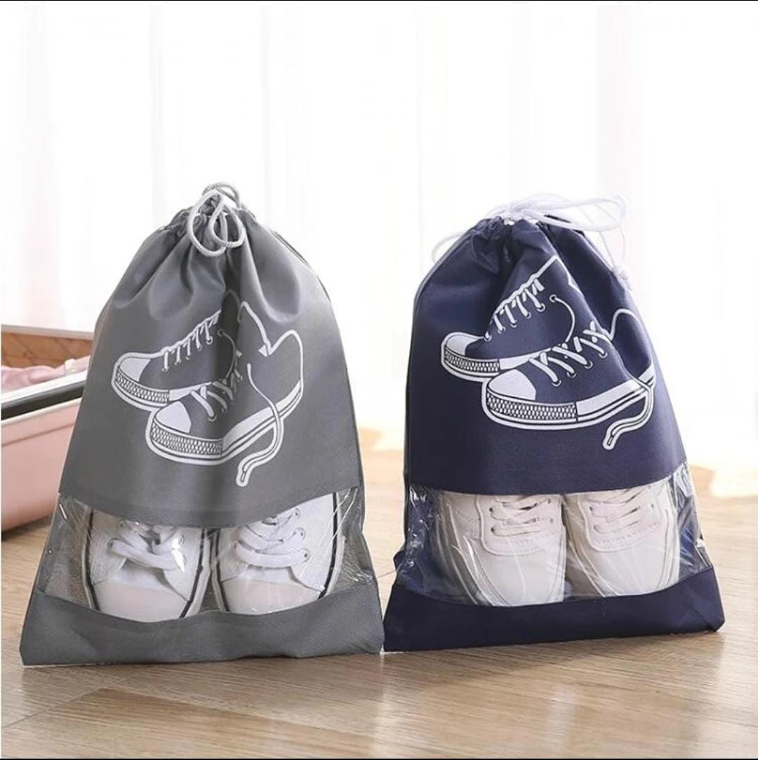 Non Woven Portable Shoe Storage Bag | Multifunction Travel/Storage Shoe Bag | 26.5x36cm, Navy Blue & Grey