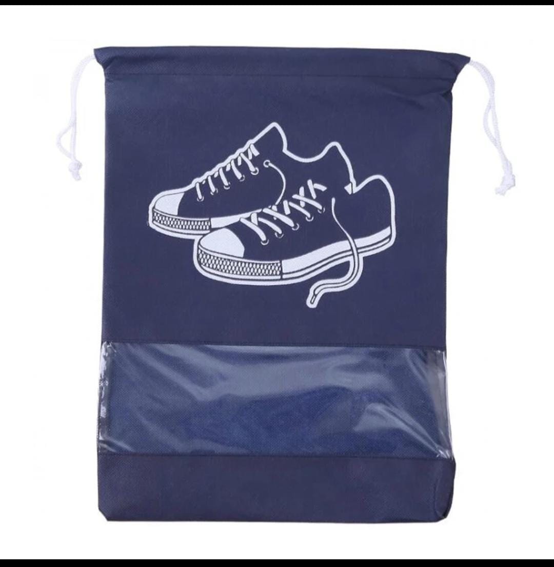 Non Woven Portable Shoe Storage Bag | Multifunction Travel/Storage Shoe Bag | 26.5x36cm, Navy Blue & Grey