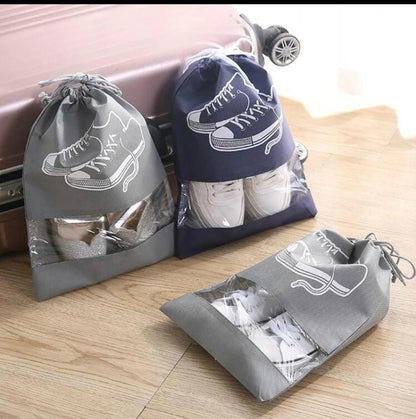 Non Woven Portable Shoe Storage Bag | Multifunction Travel/Storage Shoe Bag | 26.5x36cm, Navy Blue & Grey