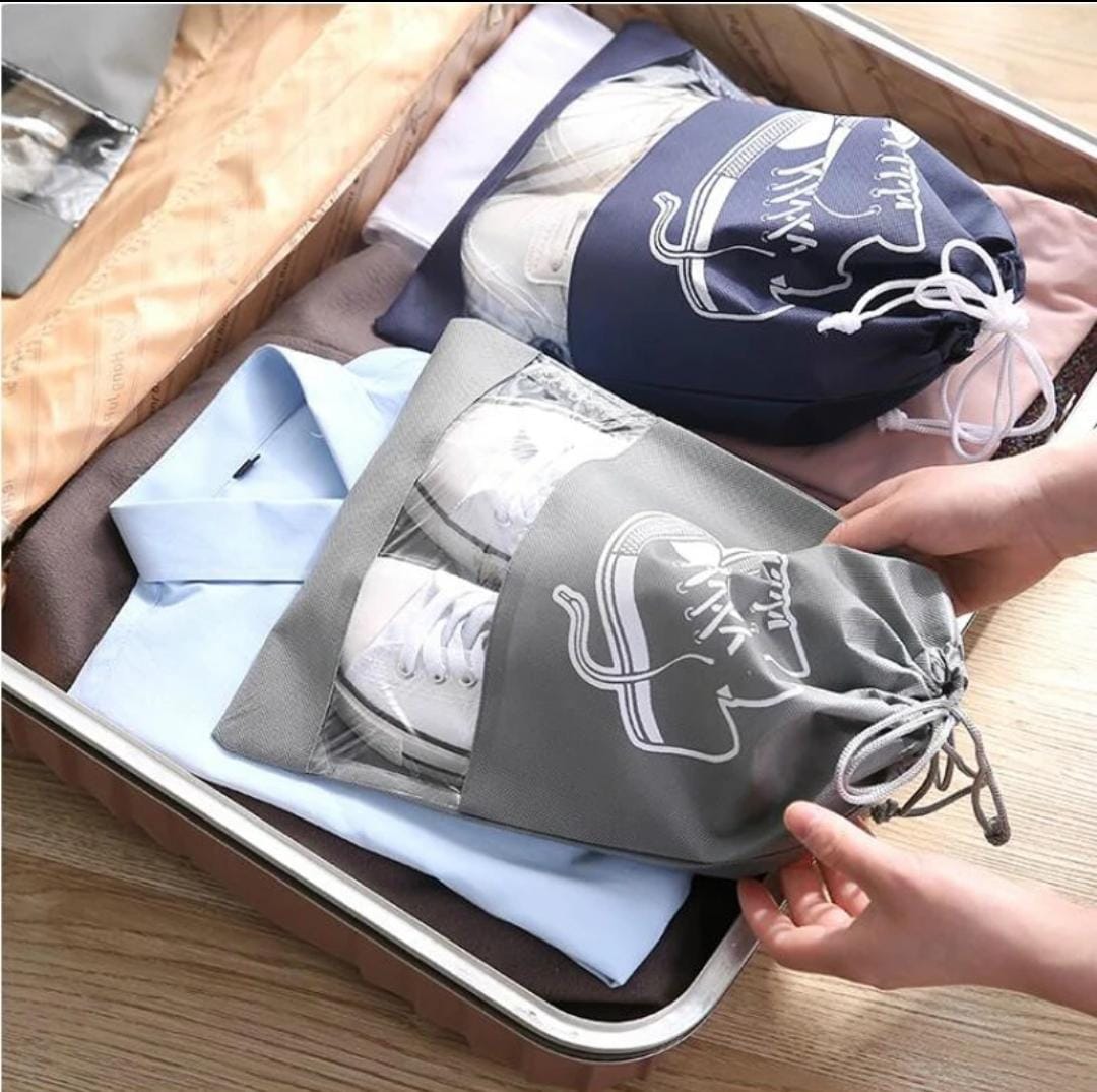 Non Woven Portable Shoe Storage Bag | Multifunction Travel/Storage Shoe Bag | 26.5x36cm, Navy Blue & Grey