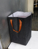 Foldable Felt Laundry Basket with Leather Handles | 32x32x50cm Multipurpose Storage Organizer | Light & Dark Grey