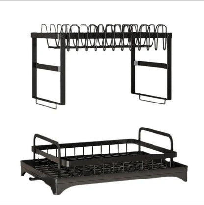 Quality Carbon 2 Tier Dish Rack | 42x29x29cm Black Kitchen Organizer