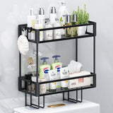 Double Layer Over-the-Toilet Rack | 34.5x15.2x42cm Black Metallic Bathroom Organizer