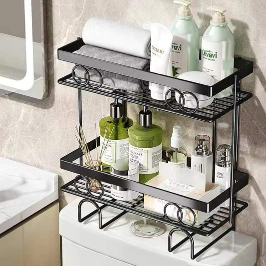 Over-the-Toilet Space-Saving Rack | 34x15x37cm Black Bathroom Organizer