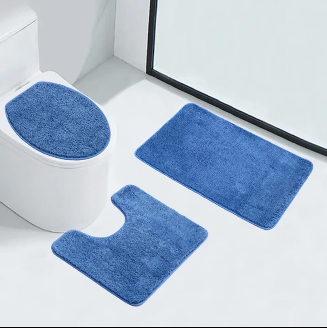 3 Piece Bathroom Toilet Mat Set | Absorbent & NonSlip |  Multiple Colors