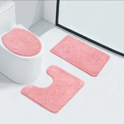 3 Piece Bathroom Toilet Mat Set | Absorbent & NonSlip |  Multiple Colors