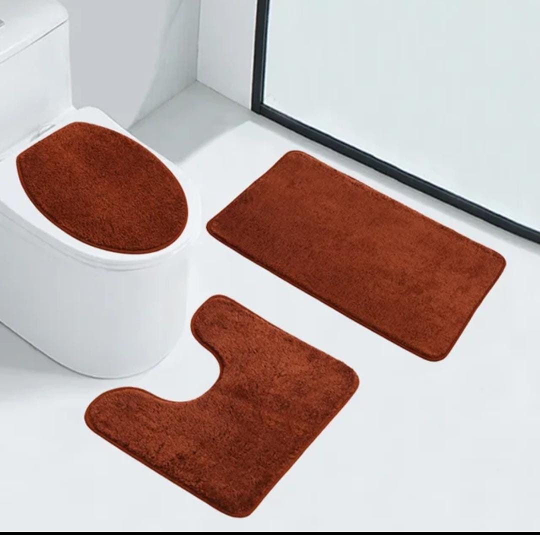 3 Piece Bathroom Toilet Mat Set | Absorbent & NonSlip |  Multiple Colors