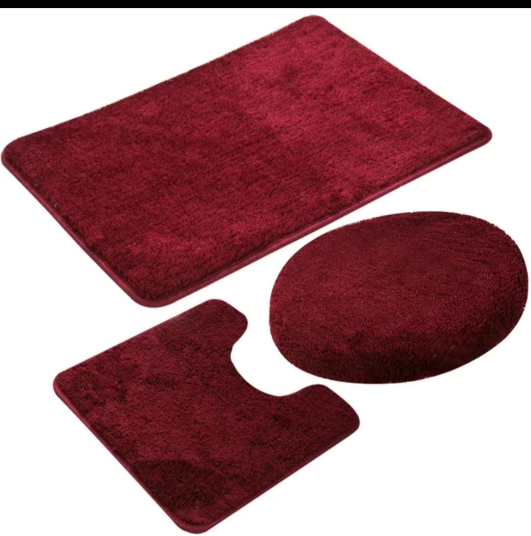 3 Piece Bathroom Toilet Mat Set | Absorbent & NonSlip |  Multiple Colors