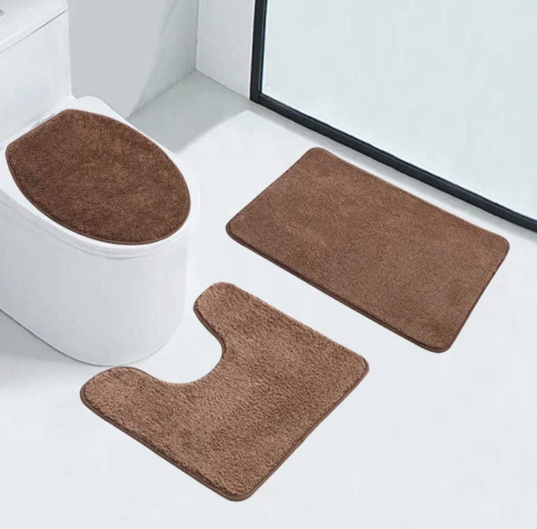 3 Piece Bathroom Toilet Mat Set | Absorbent & NonSlip |  Multiple Colors