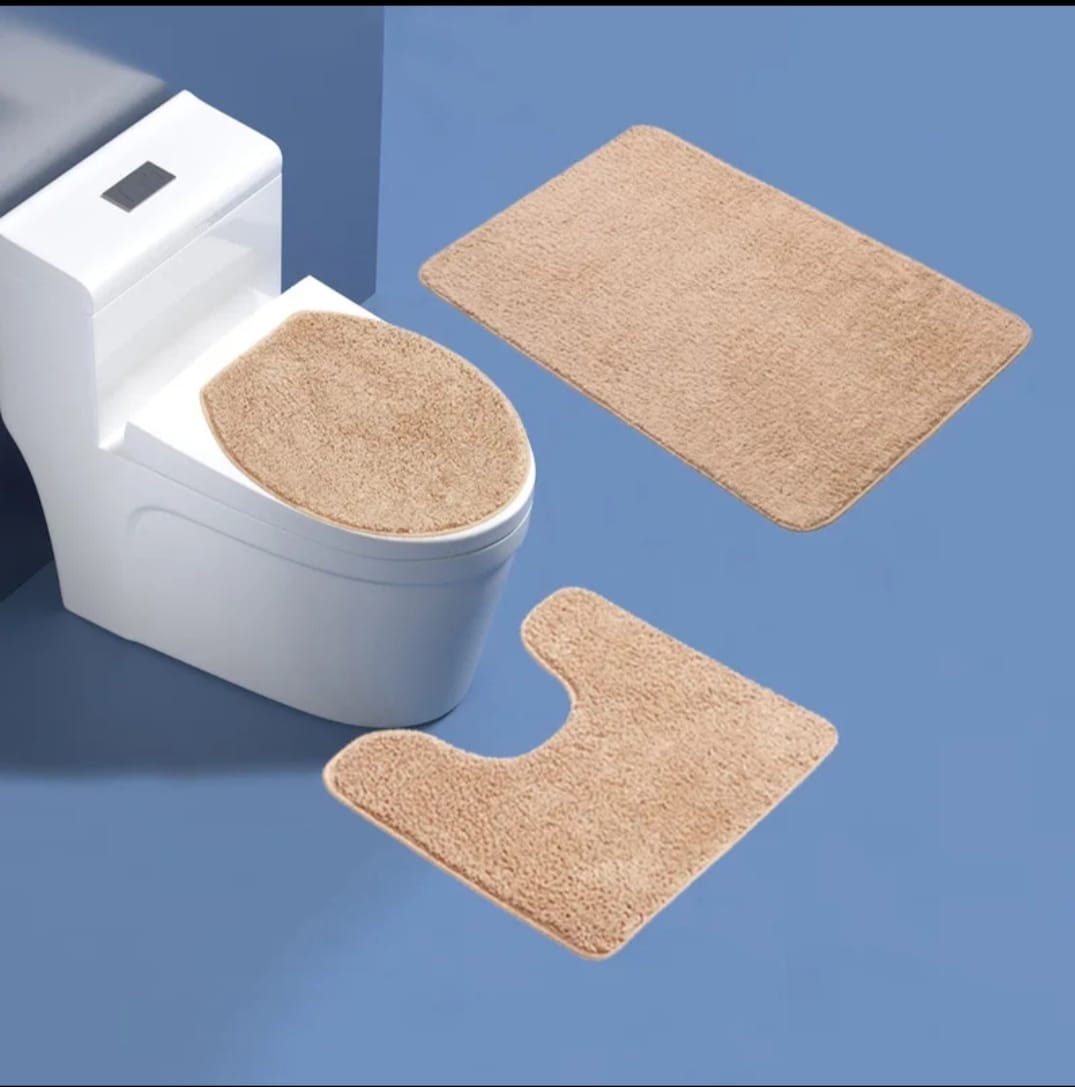 3 Piece Bathroom Toilet Mat Set | Absorbent & NonSlip |  Multiple Colors