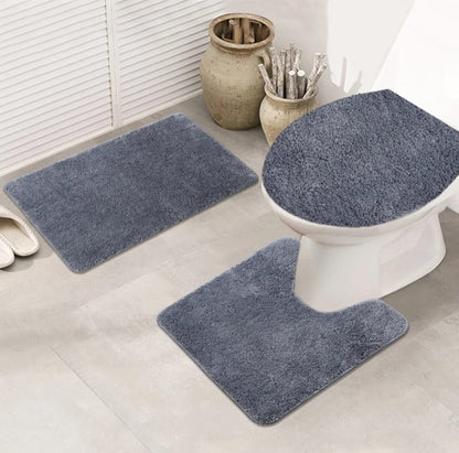 3 Piece Bathroom Toilet Mat Set | Absorbent & NonSlip |  Multiple Colors