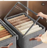 Closet Organizer with Cover | 50x30x26cm Storage Box - Grey,With handles,Foldable,Space Saving,