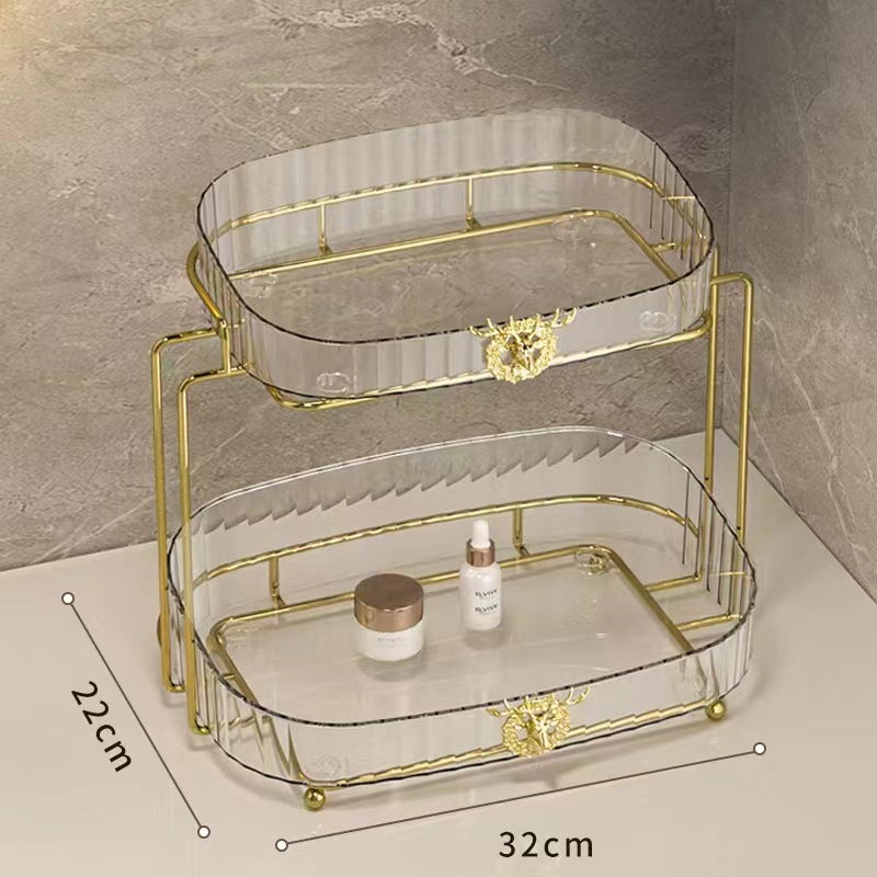 Luxury Vanity Cosmetic Organizer | Wrought Iron Stand with Acrylic Trays - 32x30x21.5cm