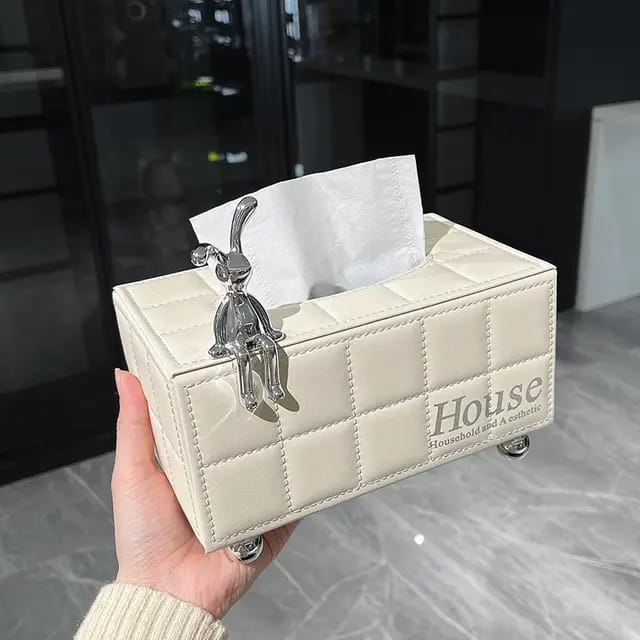 Light Luxury Modern Nordic Ceramic Napkin Holder | Leather Tissue Towel Box for Home Decoration