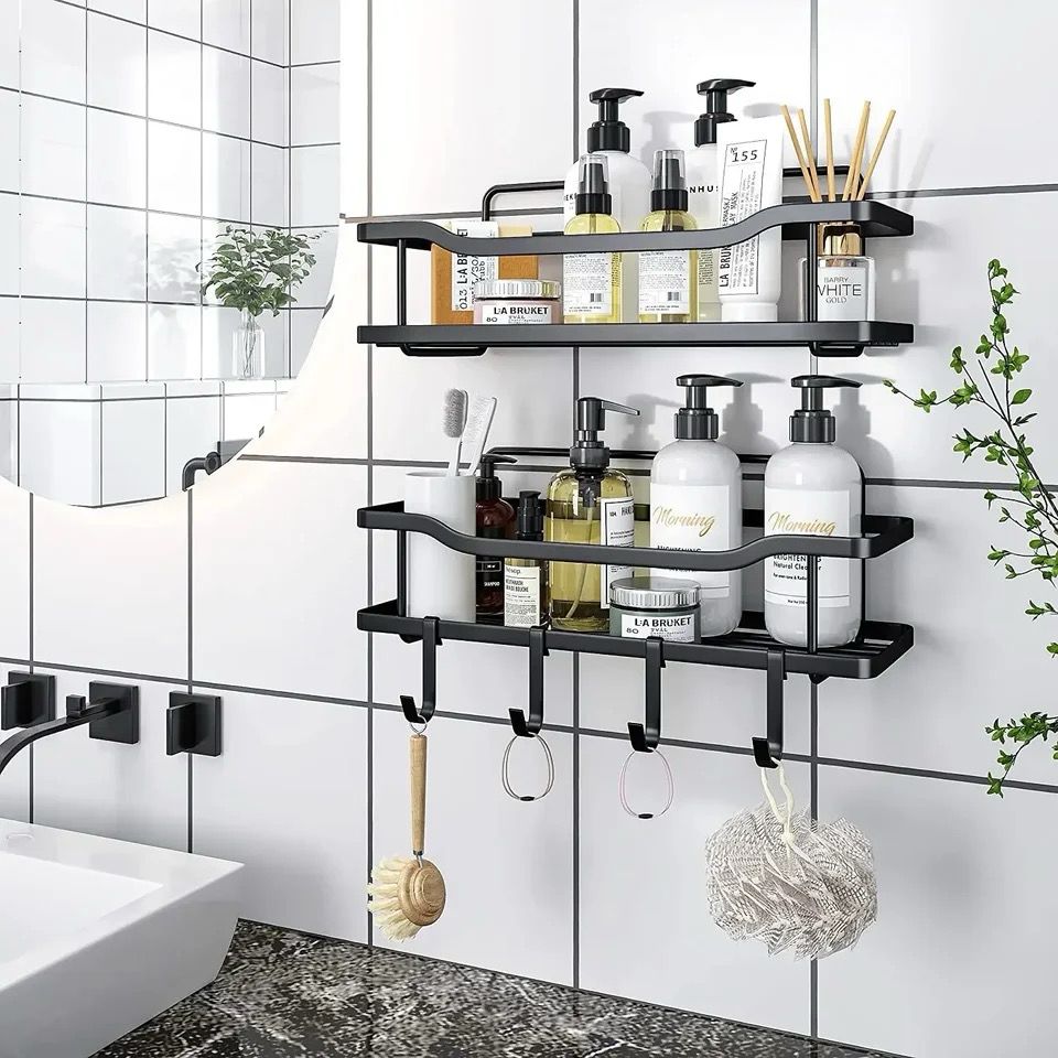 2 Piece Set Shower Caddy & Kitchen Shelf | Rustproof, Adhesive, No Drilling Required | Bathroom & Kitchen Organizer