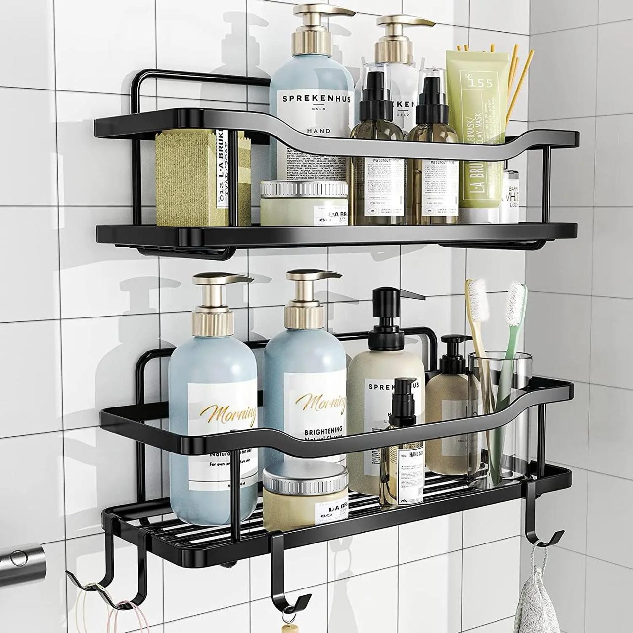 2 Piece Set Shower Caddy & Kitchen Shelf | Rustproof, Adhesive, No Drilling Required | Bathroom & Kitchen Organizer