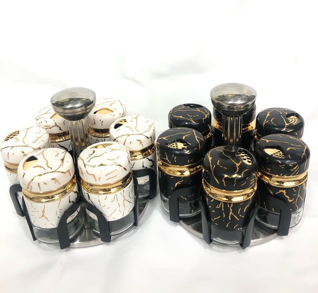 7-Piece Marble Rotating Spice Jars | Kitchen | Home Decor | Efficient Kitchen Spice Storage Organizer