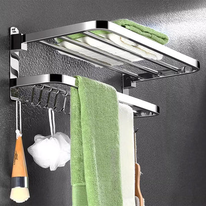 304 Stainless Steel Bathroom Wall Mounted Towel Rack with Hooks |  60cm Long, Silver