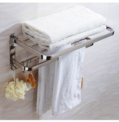 304 Stainless Steel Bathroom Wall Mounted Towel Rack with Hooks |  60cm Long, Silver