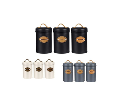 High Quality Galvanized Iron 3-Piece Alloy Canister Set with Leather Accents | Kitchen Storage Organizer| Multiple Colors