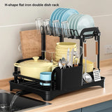 2 Tier Dish Drying Rack with Drip Tray | 42x32x30cm, Carbon Steel with Chopping Board Rack & Spoon Holder