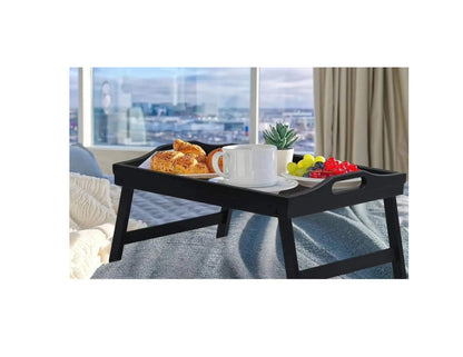 Multipurpose EcoFriendly Black Bamboo Tray with Foldable Legs | Serving Meals, Snacks | 20.5 cm x 10.2 cm x 5.5 cm | Black