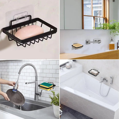 Multifunctional Wall Mounted Soap Dish with Hooks  | No Drill Shower Soap Bar Holder for Bathroom & Kitchen