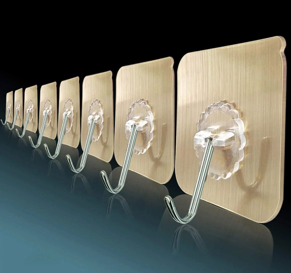 10pcs Strong Self-Adhesive Hooks |Durable Wall Hooks in Gold & Clear for Home and Office