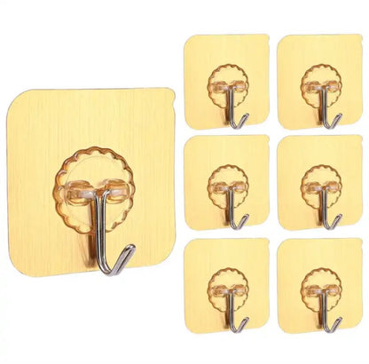 10pcs Strong Self-Adhesive Hooks |Durable Wall Hooks in Gold & Clear for Home and Office