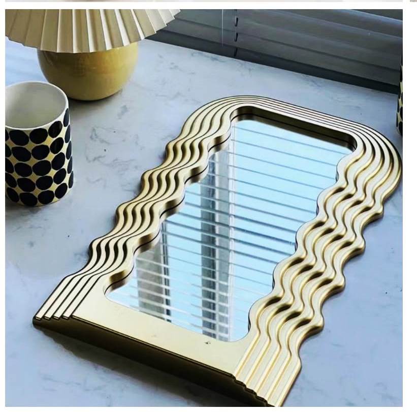 Tabletop Wavy Mirror | Black & White | 26cm x 42cm |  Ideal for use on Vanities, Desks, Dressers