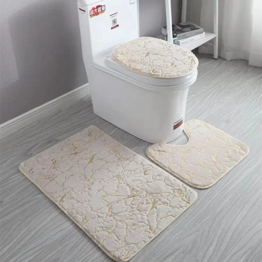 Marble Pattern 3-Piece Bathroom Mats | Bathroom, Toilet, Lavatory | Durable & Wear-resistant