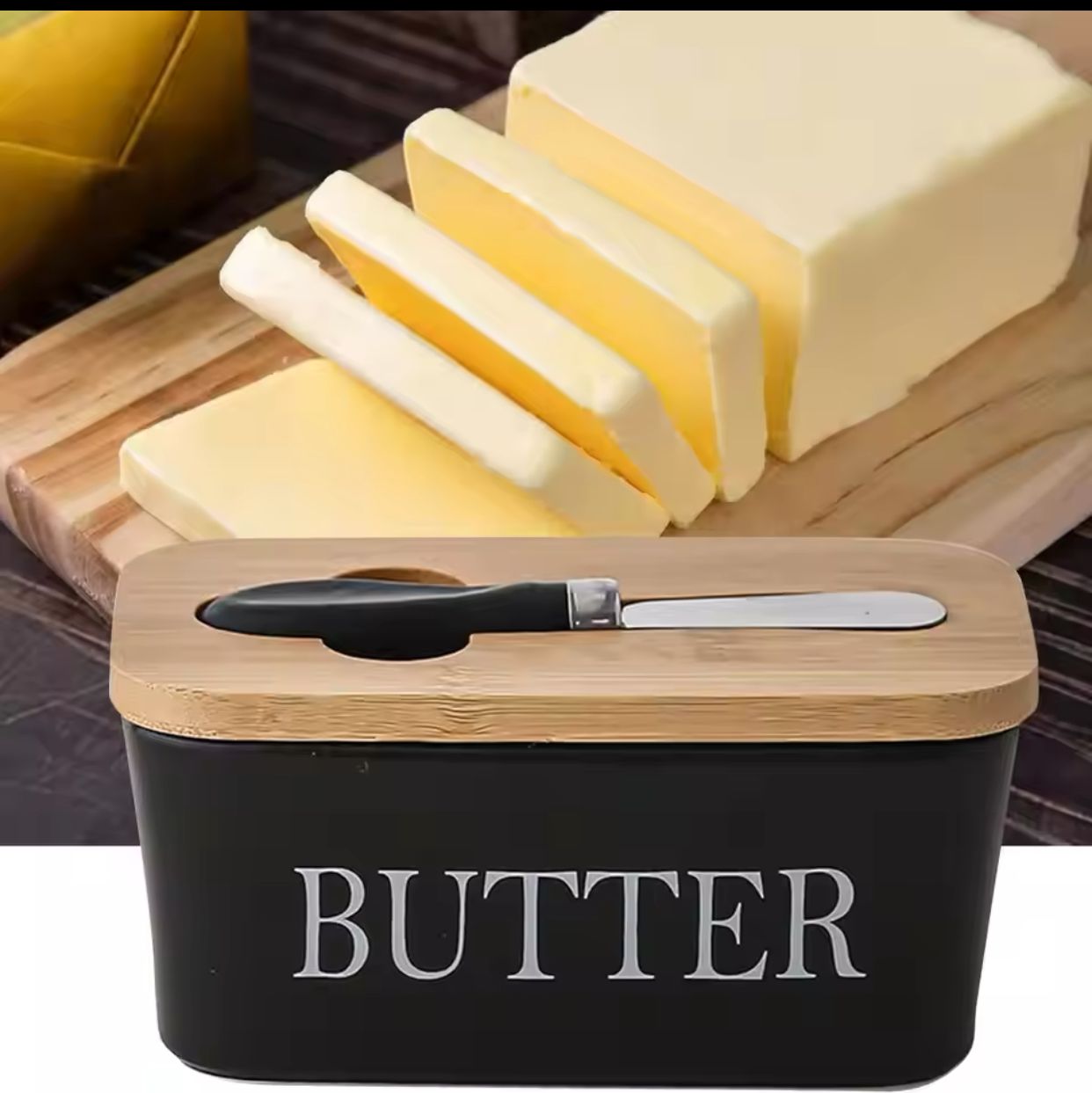 850gms  High-quality Ceramic Butter Dish with Bamboo Lid| Multicolor | Multiuse Preservation Box Ceramic Butter Dish| Kitchen, Dining