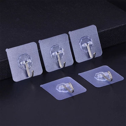 10pcs Self Adhesive Double Sided Hooks | Transparent Wall Hanger | Home & Kitchen Organization