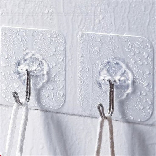 10pcs Self Adhesive Double Sided Hooks | Transparent Wall Hanger | Home & Kitchen Organization