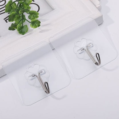 10pcs Self Adhesive Double Sided Hooks | Transparent Wall Hanger | Home & Kitchen Organization