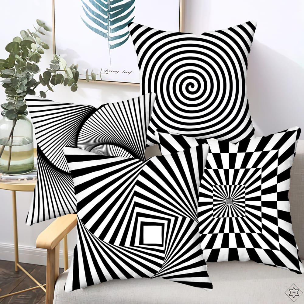 2 Pcs 45X45cm Geometric Contrast Color Print Pillowcase Household Fashion Black White Striped Plaid-Pillowcase Cushion Cover | Sofas | Decorative Cushions