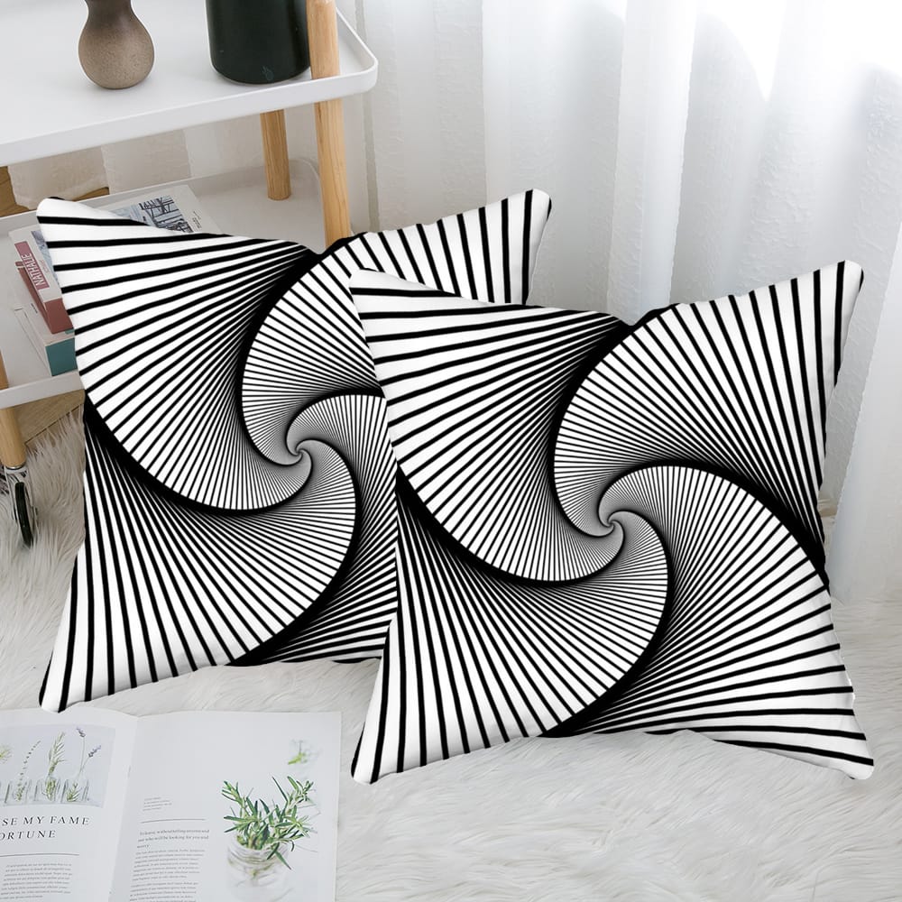 2 Pcs 45X45cm Geometric Contrast Color Print Pillowcase Household Fashion Black White Striped Plaid-Pillowcase Cushion Cover | Sofas | Decorative Cushions