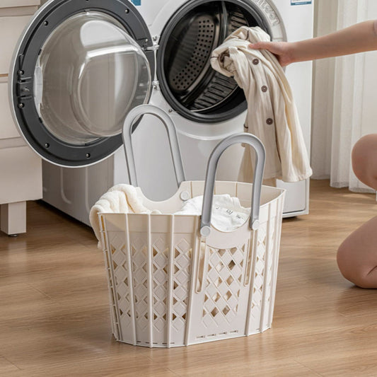 Plastic Handheld Folding Dirty Clothes Basket Portable Clothes Storage Basket For Laundry Room | 48 cm x 29 cm x 29.5 cm | Laundry Room Use