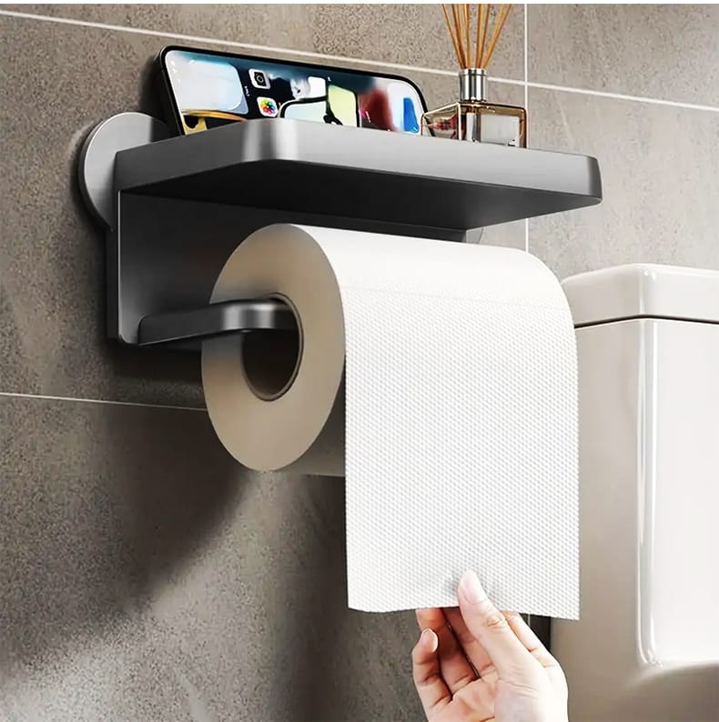 Punch Free Wall Mounted Tissue Storage Rack Paper Roll Shelf Holder Restroom Box Shelve Multi Functional Phone Placement Toilet