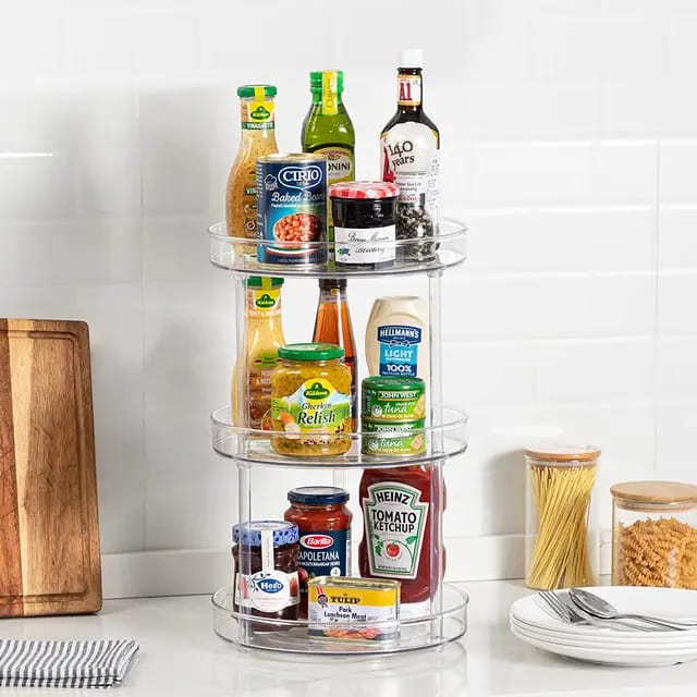 Multifunctional 3-Layer 360° Rotation Clear Cabinet Turntable Storage Organizer | Kitchen & Pantry | Bathroom & Vanity