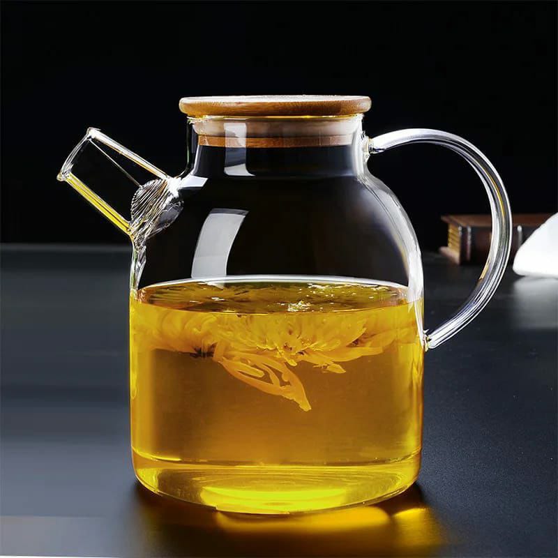 High-quality Borosilicate Glass Teapot  with a Wooden Lid - 1000ml Capacity