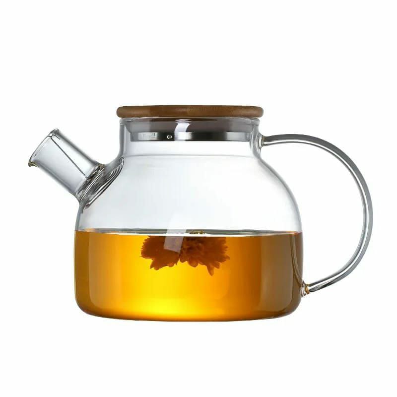 High-quality Borosilicate Glass Teapot  with a Wooden Lid - 1000ml Capacity