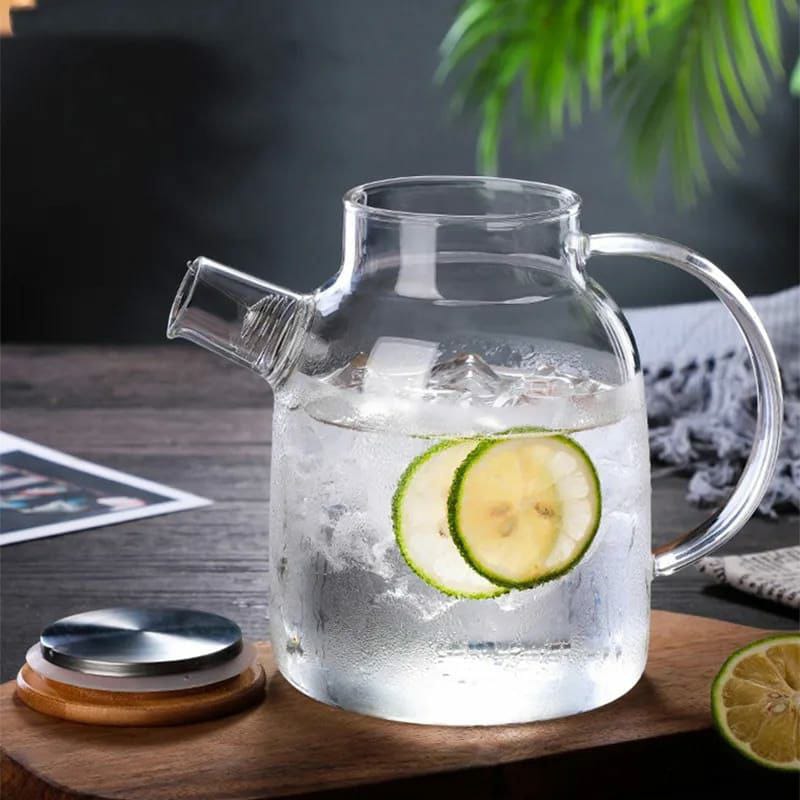 High-quality Borosilicate Glass Teapot  with a Wooden Lid - 1500ml Capacity