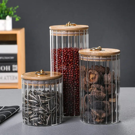 3-Piece Set Glass Storage Jars with Airtight Bamboo Lids | Candy, Cookies, Pasta, Nuts, Oatmeal | Ideal for Coffee Bar &  Kitchen